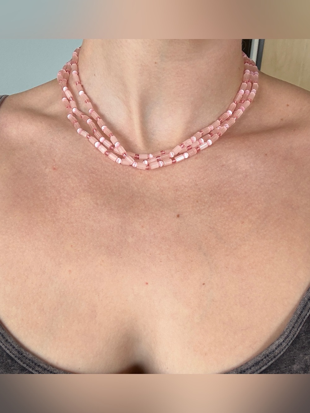Vintage Carolee Pink Beaded Multi-Strand Choker Necklace